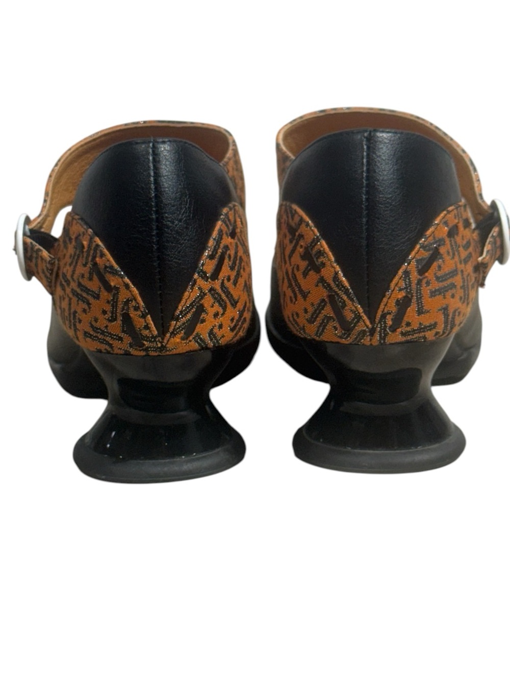 John Fluevog Enneagram Achiever Black Vegan Monogram Side Buckle Heels Size 10 - Picture 5 of 10